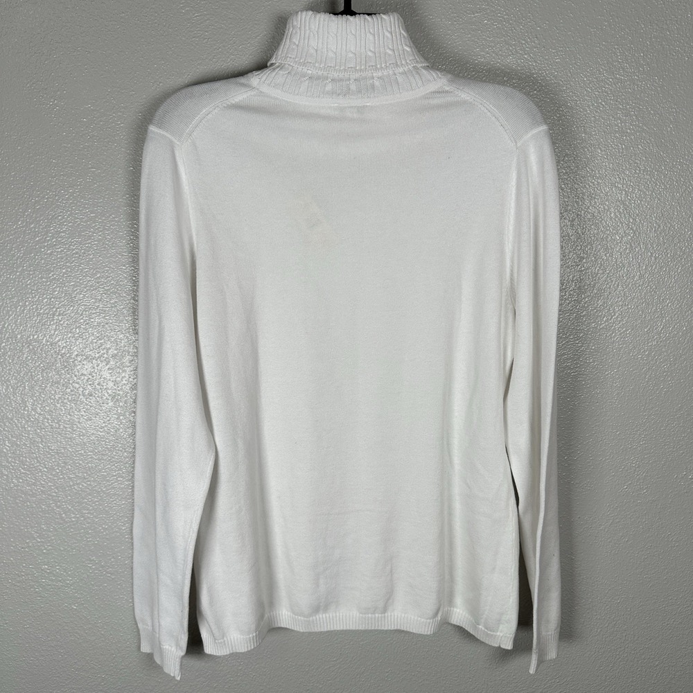 Talbots 100% Cotton Cable Knit Turtleneck Size Medium White Long Sleeve Classic - Picture 3 of 5